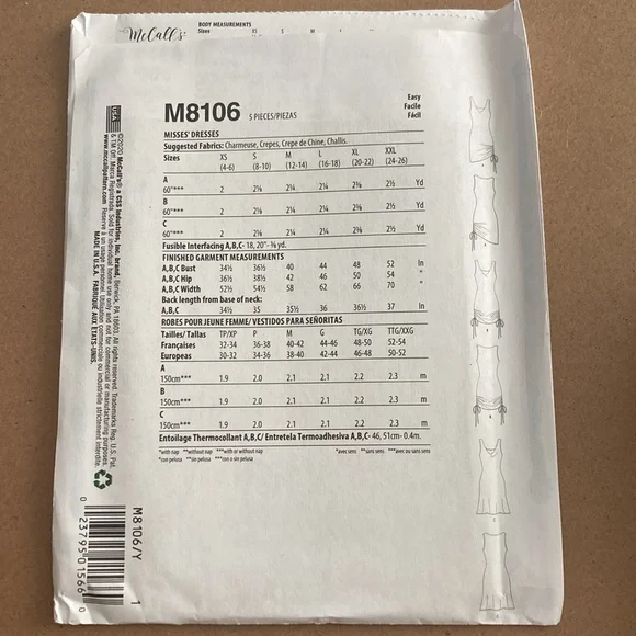 McCall’s Sewing Pattern 8106 - Picture 3 of 3